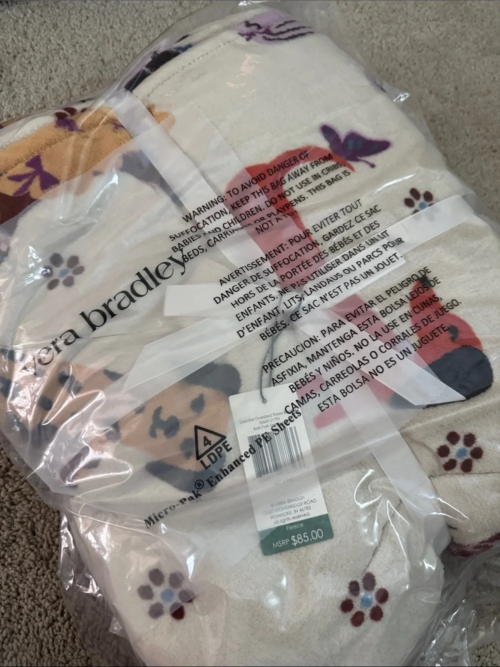 Vera Bradley Bark Park Seedpearl oversized throw - NWT. 66” x 94”.